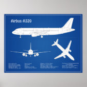 Airbus A320 - Vliegtuigblauwdruktekeningen ABD Poster (Voorkant)