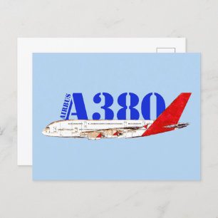 Airbus A380 Illustratie met Bold Red Tail Design Briefkaart