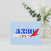 Airbus A380 Illustratie met Bold Red Tail Design Briefkaart (Staand voorkant)