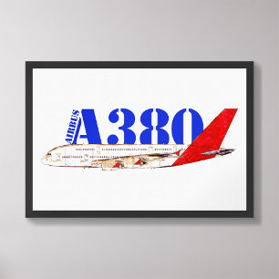 Airbus A380 Illustratie met Bold Red Tail Design Foto Afdruk