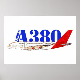 Airbus A380-illustratie met een opvallend rood sta Poster