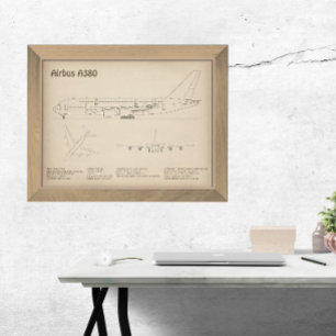 Airbus A380 - Vliegtuig Blauwdruk Tekenplannen SD Foto Afdruk