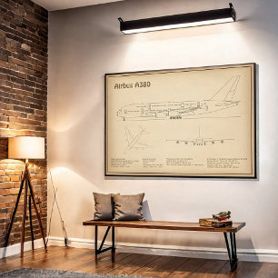 Airbus A380 - Vliegtuig Blauwdruk Tekenplannen SD Poster