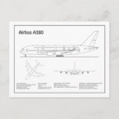 Airbus A380 - Vliegtuigblauwdruk Tekenplannen BD Briefkaart (Voorkant)