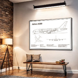 Airbus A380 - Vliegtuigblauwdruk Tekenplannen BD Poster