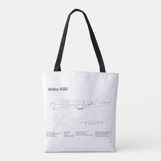 Airbus A380 - Vliegtuigblauwdruk Tekenplannen BD Tote Bag (Achterkant)
