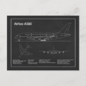 Airbus A380 - Vliegtuigblauwdruk Tekenplannen PD Briefkaart (Voorkant)