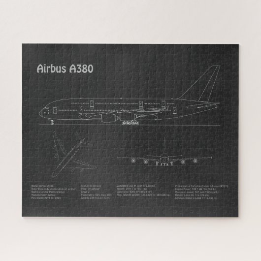 Airbus A380 - Vliegtuigblauwdruk Tekenplannen PD Legpuzzel (Horizontaal)