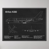 Airbus A380 - Vliegtuigblauwdruk Tekenplannen PD Poster (Voorkant)