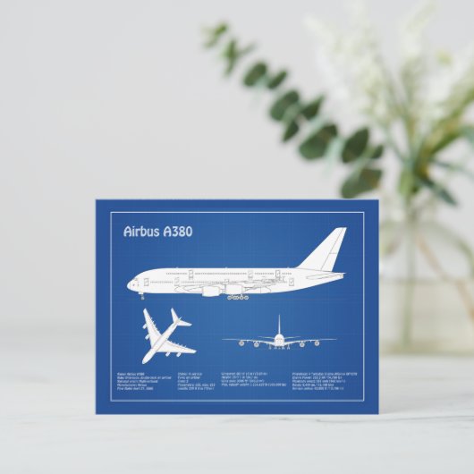 Airbus a380 - Vliegtuigblauwdruktekeningen ABD Briefkaart (Staand voorkant)