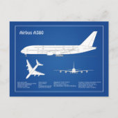 Airbus a380 - Vliegtuigblauwdruktekeningen ABD Briefkaart (Voorkant)