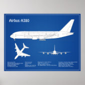 Airbus a380 - Vliegtuigblauwdruktekeningen ABD Poster (Voorkant)