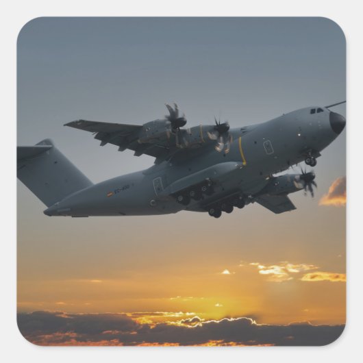Airbus A400m op zonsondergang Vierkante Sticker (Voorkant)