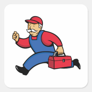 Aircon Technician Running Cartoon Vierkante Sticker