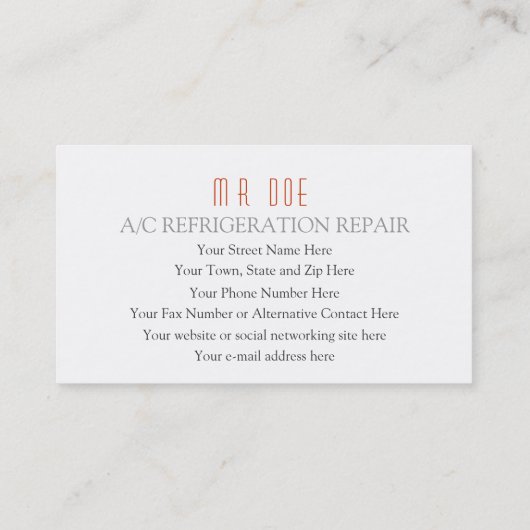 Airconditioning, koelingsservice met twee zijden visitekaartje (Achterkant)