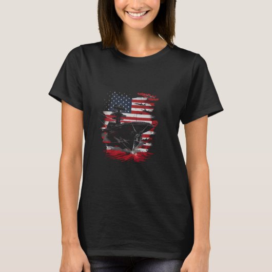 Aircraft Carrier American Flag Patriotic T-shirt (Voorkant)