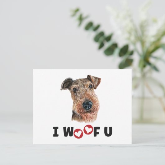 Airdale Terrier Dog I Wof you Uitnodiging Briefkaart (Staand voorkant)