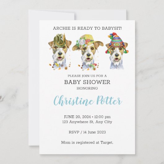 Airdale Terrier Puppy Theme Baby shower Uitnodigin Kaart (Voorkant)