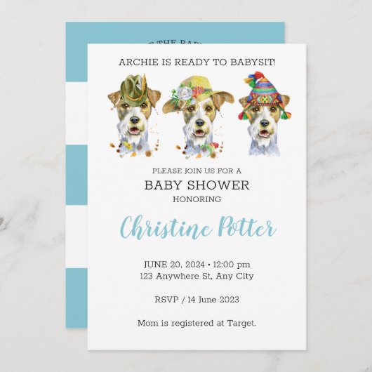 Airdale Terrier Puppy Theme Baby shower Uitnodigin Kaart (Voorkant / Achterkant)