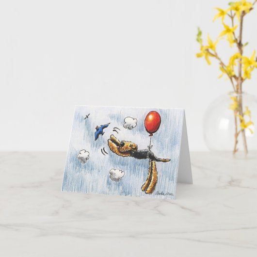 Aire-Balloon Airedale Terrier Kaart (Gele Bloem)