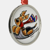 Aire-Sledding Airedale Terrier Metalen Ornament (Rechts)