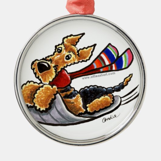 Aire-Sledding Airedale Terrier Metalen Ornament (Voorkant)