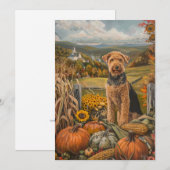 Airedale Autumn Harvest Thanksgiving Dog Feestdagenkaart (Voorkant / Achterkant)