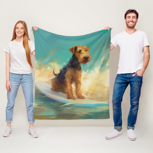 Airedale Beach Surfen Schilderij Fleece Deken (In situ)