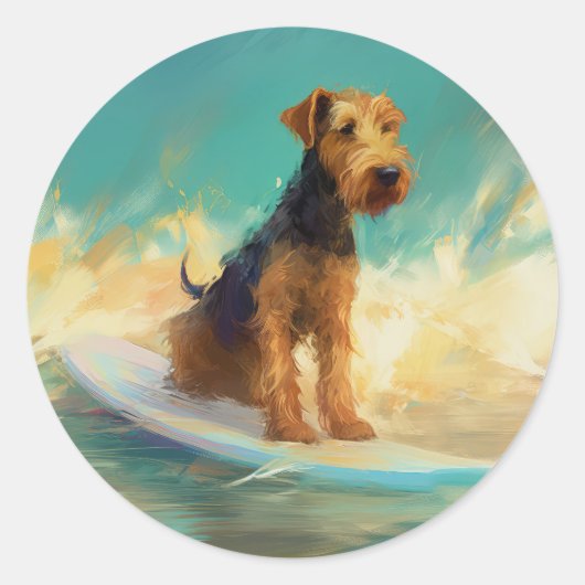 Airedale Beach Surfen Schilderij Ronde Sticker (Voorkant)