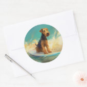 Airedale Beach Surfen Schilderij Ronde Sticker (Envelop)