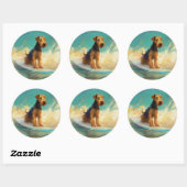 Airedale Beach Surfen Schilderij Ronde Sticker (Vel)