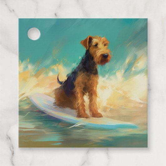 Airedale Beach Surfschildering Bedankjes Labels (Voorkant)