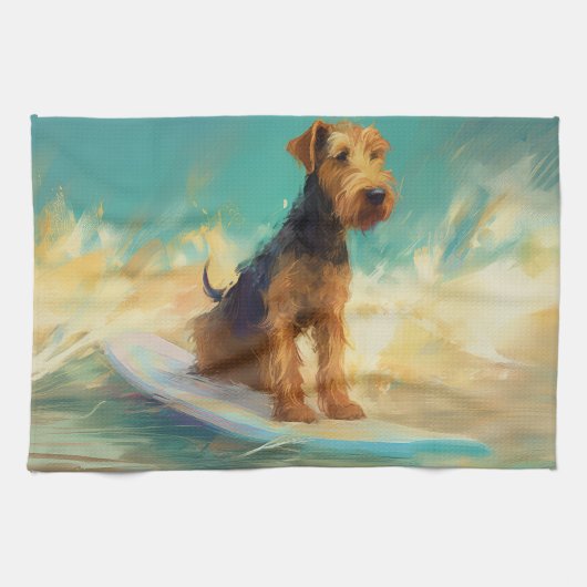 Airedale Beach Surfschildering Theedoek (Horizontaal)