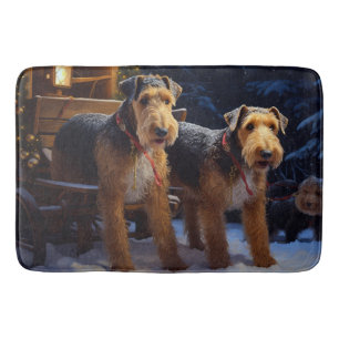 Airedale Besneeuwde slee-rit Kerstdecoratie Badmat