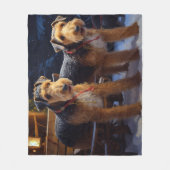 Airedale Besneeuwde slee-rit Kerstdecoratie Fleece Deken (Voorkant)