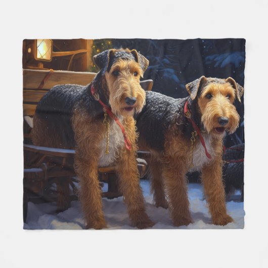 Airedale Besneeuwde slee-rit Kerstdecoratie Fleece Deken (Voorkant (Horizontaal))