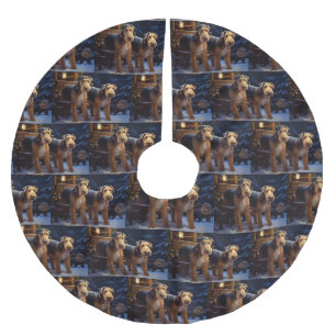 Airedale Besneeuwde slee-rit Kerstdecoratie Kerstboom Rok