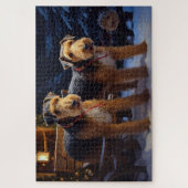 Airedale Besneeuwde slee-rit Kerstdecoratie Legpuzzel (Verticaal)