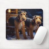 Airedale Besneeuwde slee-rit Kerstdecoratie Muismat (Met muis)