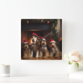 Airedale bij de Haard Kerst Vierkante Klok (Huis)