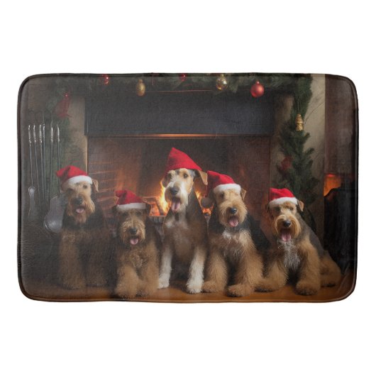Airedale bij de Haard Kerstmis Badmat (Voorkant)