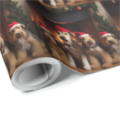 Airedale bij de Haard Kerstmis Cadeaupapier (Rol Hoek)
