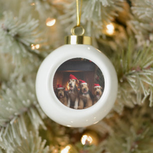 Airedale bij de Haard Kerstmis Keramische Bal Ornament
