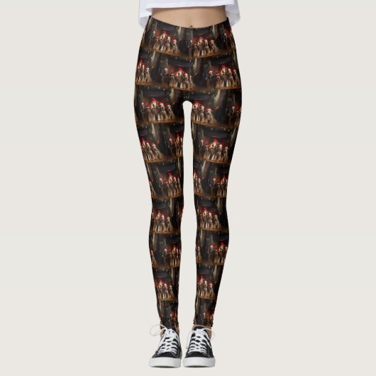 Airedale bij de Haard Kerstmis Leggings (Voorkant)