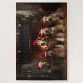 Airedale bij de Haard Kerstmis Legpuzzel (Verticaal)