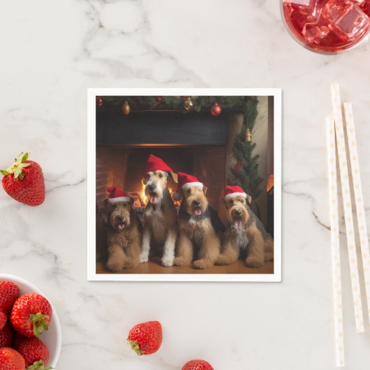 Airedale bij de Haard Kerstmis Servet (Insitu)