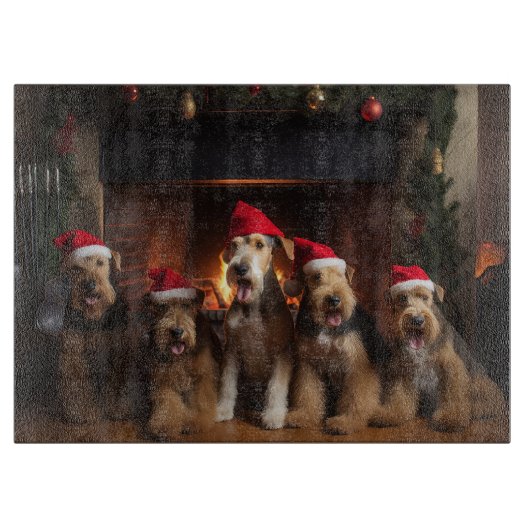 Airedale bij de Haard Kerstmis Snijplank (Voorkant)