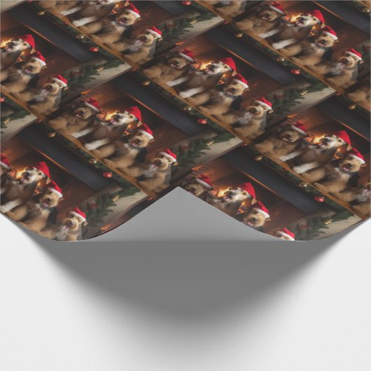 Airedale bij de open haard Kerstmis Cadeaupapier (Hoek)