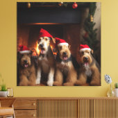 Airedale bij de open haard Kerstmis Canvas Afdruk (Insitu (Woonkamer))