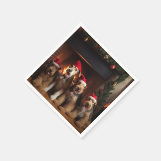 Airedale bij de open haard Kerstmis Servet (Hoek)